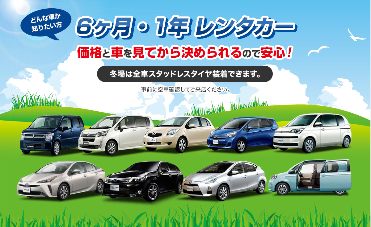 6ヶ月・1年 レンタカー価格と車を見てから決められるので安心！